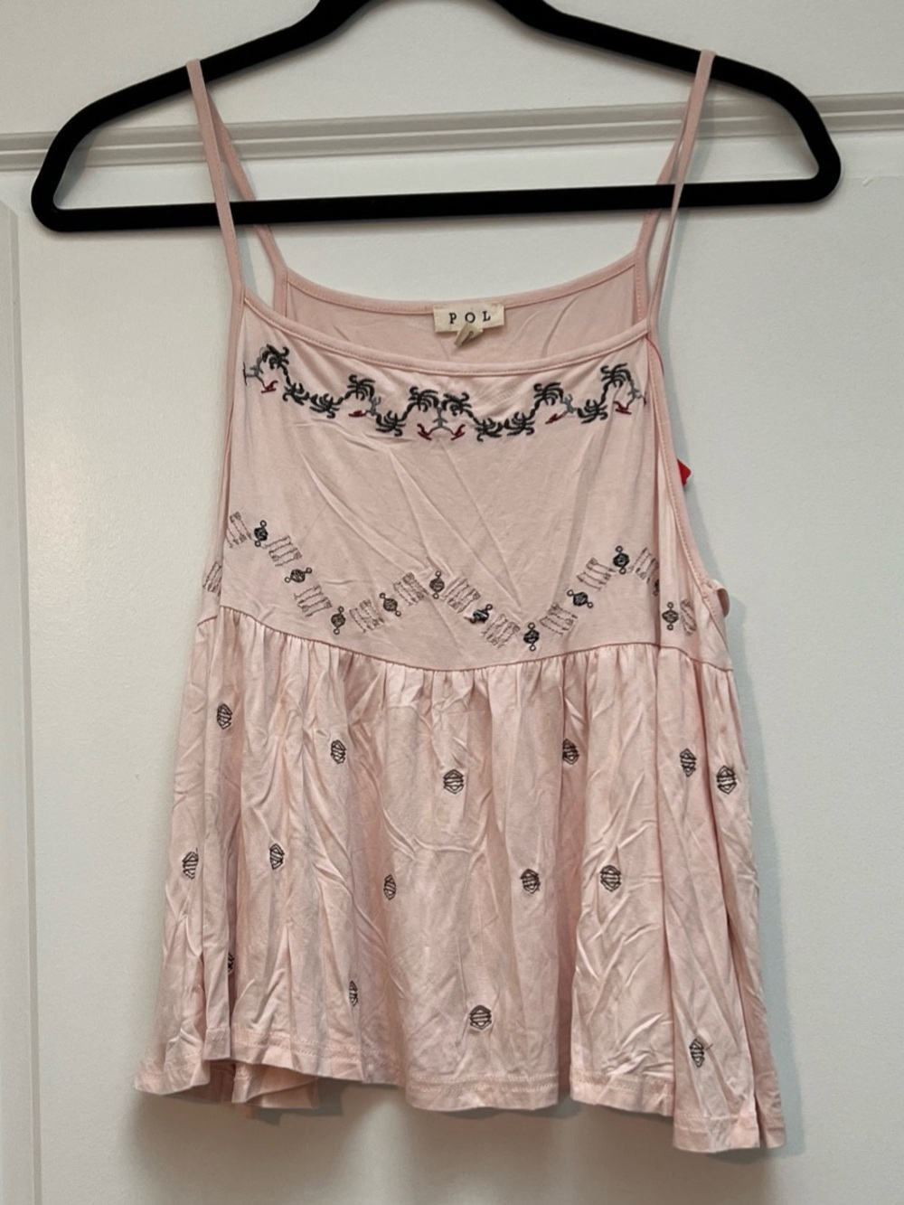 POL Blush Pink Embroidered Babydoll Swing Tank Large